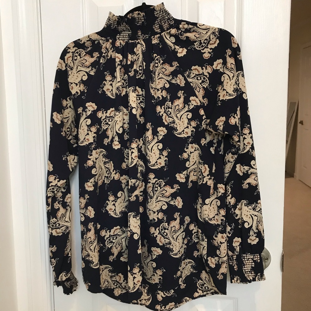 Leith | Blouse in blue and brown prints (S)